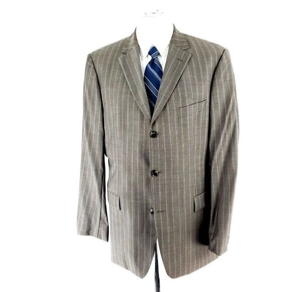 Hugo Boss Rosselini Virgin Wool 3 Button Suit‎ Jacket 42R Beige Birdseye Striped - Picture 3 of 10